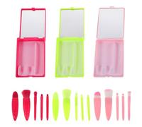STOBAZA 3 ensembles Pinceaux Maquillage Voyage avec Miroir Intégré Pinceaux Sourcils Fond de Teint et Fard à Paupières Étui Rigide Portable pour Femmes et Filles Couleurs Lumineuses
