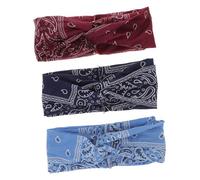 STOBAZA 3 pièces Bandeaux Larges Torsadés Bohemia avec Imprimé Floral Accessoires Cheveux Fleuris Absorbants et Confortables pour Femmes Sportives Lot de Bleu Foncé Bleu Rouge Profond