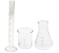 STOBAZA 3 Pièces Kit Scientifique de Verrerie de Laboratoire Bécher Fiole Évasée Cylindre Gradué Verre Épais Précis et Résistant à Haute Température pour Étudiants et Professionnels