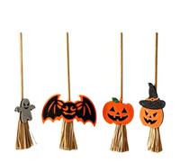 STOBAZA 4 Pièces Balai avec Décorations Citrouille et Chauve-souris Miniature Halloween en Bois et Tissu pour Fêtes à Thème et Décoration Créative