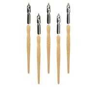 STOBAZA 5 Pièces Stylo de Calligraphie Vintage en Bois et Métal, Plume Oblique Ergonomique pour Artistes et Débutants, pour Signer Documents et Dessiner Cartoons