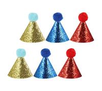 STOBAZA 6 Pièces Chapeau D’Anniversaire pour Animaux, Cône Coloré | Tissu avec Pompon et Sequins, pour Chatons et Chiots, Fête D’anniversaire, Décoration Multiple