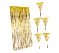 STOBAZA 6 Pièces Rideaux Franges Métalliques Dorés Rideau Tinsel Pailleté pour Porte Fenêtre Décorations Fête Anniversaire Mariage avec Brillance et Mouvement Flottant