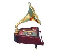 STOBAZA Boîte à Musique Mécanique Gramophone Piano Miniature Rouge Foncé, Jouet Musical à Ressort Décoratif pour Anniversaire Et Collection, Design Rétro Compact Et Élégant
