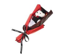 STOBAZA Bouquet D'oursons en Peluche Rouge pour Remise de Diplôme - Bouquet de Fleurs Artificielles Décoratives - Présent de Fin D'études pour Cérémonie et Photo - Accessoire Festif