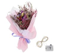 STOBAZA Bouquet Romantique de Fleurs Séchées Naturelles Petit Format Mélange de Fleurs de Ne M’Oublie Pas et Gypsophile Couleur Pastel Paquet à Main et Guirlande Lumineuse Décoration