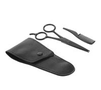 STOBAZA Ciseaux à Barbe et Moustache en Acier Inoxydable Antirouille - Ensemble 3 Pièces Peigne et Étui en Cuir Pu - Kit de Toilettage Portable pour Salon et Usage Domestique