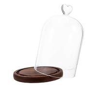 STOBAZA Cloche en Verre Décorative avec Socle Bois Antique 12X16 CM Dôme Transparent de Cœur Vitrine Anti-Poussière pour Fleurs Éternelles et Objets de Collection Décoration Intérieure