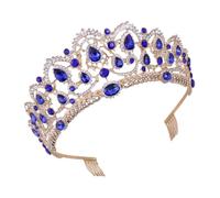STOBAZA Couronne de Mariage Baroque Dorée Strass Bleus Serrage-Tête pour Mariée Peigne Accessoire de Coiffure Élégant pour Mariage Fêtes et Soirées