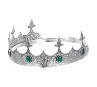 STOBAZA Couronne Médiévale Réglable en Métal Fer Ancien Argenté et Vert Couronne Royale pour Homme Accessoire Costume Prince pour Cosplay Fête D’Anniversaire et Noël