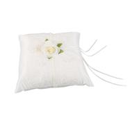 STOBAZA Coussin Alliance Mariage Vintage Blanc avec Dentelle et Fleurs Porte Anneaux Romantique pour Cérémonie Plage Jardin ou Salle