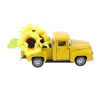 STOBAZA Décoration De Camion en Métal avec Plateau à Plusieurs Niveaux Camion Jaune Rétro avec Fleurs Artificielles Décoration De Ferme Ornement De Table Accessoires De Table
