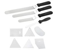 STOBAZA Ensemble de 10 Spatules à Gâteau en Acier Inoxydable, Racloir à Crème Flexible, Lisseur à Glaçage 6 Motifs, Ustensiles de Pâtisserie pour Décoration Précise et Glaçage Lisse