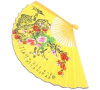 STOBAZA Éventail Pliant Chinois 0,5x0,9 M Grand Format en Bois et Papier Décoratif Mural Asiatique pour Mariage et Studio Photo, Ventilateur Portatif D’été Style Traditionnel Jaune