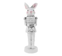 STOBAZA Figurine Casse-Noisette Lapin 17 Cm en Résine Argentée, Décoration de Pâques et Printemps, Ornement Soldat Lapin pour Table, Décoration Intérieure Festive