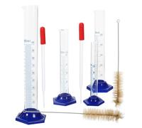 STOBAZA Kit de Cylindres Gradués en Plastique 10 Ml 25 Ml 50 Ml 100 Ml avec Pipette Rouge et Brosses de Nettoyage Adaptées pour Laboratoire - Mesure Précise de Liquides Lecture