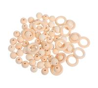 STOBAZA Kit de Perles en Bois Naturel 75 Pcs Perles et Anneaux Ronds Non Finition pour Loisirs Créatifs Entretoises à Grand Trou pour Macramé Décoration DIY Création Bijoux et Couronnes
