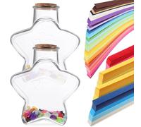 STOBAZA Kit Déco Créatif 2 Bocaux en Verre à Message 5 Paquets de Papier Origami Coloré Étoiles Pliées, Bouteilles à Sortilèges pour Décoration Chambre, Présent Couleur Aléatoire