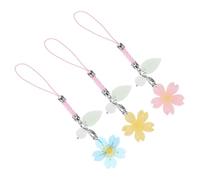 STOBAZA Lanières de Téléphone Portable Breloque Fleur de Cerisier pour Femmes, Décoratives et Multifonctionnelles, Lot de 3 Pièces en Matériau Solide, Couleurs Rose, Bleu et Jaune, Taille