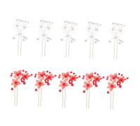 STOBAZA Lot de 10 Épingles à Cheveux de Mariée en Alliage de Zinc Perles Blanches et Rouges, Accessoires Coiffure pour Mariage et Fête, Bâtonnets Décoratifs pour Chignon Élégants