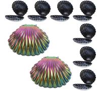 STOBAZA Lot de 10 Petites Boîtes à Dragées de Coquillage Irisé, Finition Plaquage sous Vide, Couleur Noir Perlé, pour Mariage et Fête Thème Marin, Contenants à Bonbons Pratiques