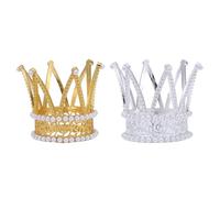 STOBAZA Lot de 2 Couronnes Décoratives pour Gâteau en Perles Dorées et Argentées, Décoration Non Comestible pour Anniversaire, Mariage et Shower, Accessoire Festif pour Gâteau D’garçon