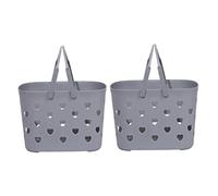 STOBAZA Lot de 2 Paniers Portatifs de Salle de Bain 27x18 Cm en Plastique Gris Ajouré Multifonctionnels pour Fruits, Légumes et Rangement Domestique, Légers et Compacts, Usage Ménage