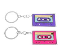 STOBAZA Lot de 2 Porte-clés Vintage Cassette Audio en Acrylique Double Face Violet et Rose Fuchsia, Mini Breloques Rétro pour Paquet à Dos et Accessoires Années 80, Présent Léger et