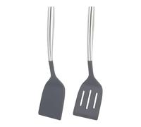 STOBAZA Lot de 2 Spatules Cuisine en Silicone Manches Inox, Ustensiles Antiadhésifs pour Wok et Friture, Résistants la Chaleur, Ensemble Essentiel pour Maison et Pâtisserie