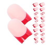 STOBAZA Lot de 24 Faux Ongles Courts à Coller de Cœur Couverture Complète Matériau ABS Solide Kit Manucure pour Femmes Saint-Valentin et Occasions Spéciales