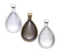STOBAZA Lot De 36 Plateaux Pendentifs Alliage Goutte D’eau Pour Création Bijoux Diy, 3 Couleurs, Verre 17x25 Mm, Accessoires Artisanat Présent Loisirs