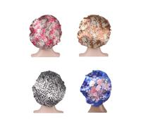 STOBAZA Lot de 4 Bonnets de Nuit Larges en Satin Coloré Bonnets Chimiothérapie Anti-Chute Taille Unique Élastique Motifs Beige Floral Rose à Fleurs Bleu Floral Motif Rayé Noir et