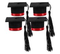 STOBAZA Lot de 4 Mini Bouchons de Chapeau de Doctorat Rouge Ruban pour Bouteille de Vin, Décoration Festive pour Remise de Diplôme, Accessoires Originaux pour Fête et Bouquet