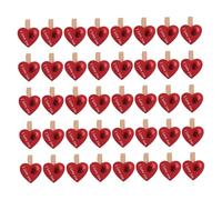 STOBAZA Lot de 50 Mini Pinces à Linge en Bois Rouge de Cœur Clips Photo Décoratifs Saint-Valentin Mariage Bricolage et Décoration Intérieure Accessoires Polyvalents pour Mémos et