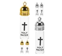 STOBAZA Lot de 6 Bouteilles en Verre d'eau Bénite Chrétienne Rechargeables, Grandes Tailles Argenté et Or, Flacons Sacrés Décoratifs Couvercle, pour Rituels Religieux et