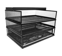 STOBAZA Organiseur de Bureau en Métal Noir 3 Niveaux avec Tiroir et Panier de Rangement Support Porte-Documents Multifonction pour Bureau Maison ou Études Étagère à Dossiers Robuste et