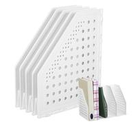 STOBAZA Organiseur de Bureau Pliable Blanc, Porte-dossiers Rétractable en Polypropylène Robuste, Support Vertical Réglable pour Bibliothèque de Bureau, Étagère à Livres et Rangement