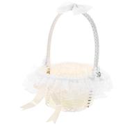 STOBAZA Panier à Main de Mariage pour Demoiselle D'honneur en Rotin Synthétique Blanc Dentelle, 16x21 Cm, Corbeille Décorative pour Fleurs et Fruits, Accessoire Déco Fête et Réutilisable