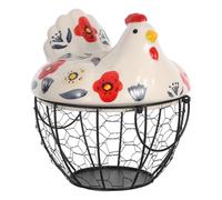 STOBAZA Panier à Œufs en Métal avec Couvercle, Léger et Portable, Design Forme Poulet Élégant, Cuisine et Décoration de Fête Moisson