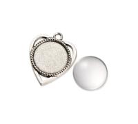 STOBAZA Paquet de 2 Kit de Pendentifs Rétro Cœur et Rond Plateaux à Cabochon Plaqué Accessoires pour Création de Bijoux DIY Verres Transparents Antique Argent pour Fabrication Artisanale