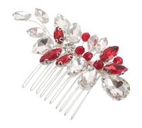 STOBAZA Peigne à Cheveux de Mariage Rouge Orné de Strass, Accessoire pour Coiffure de Mariée, Chignon et Banquets, Fixation Ferme, Ornement Élégant pour Femmes et Filles, Postiche