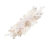 STOBAZA Peigne à Cheveux de Mariée Doré Fleurs en Perles D’Imitation Accessoire Artisanal pour Mariage Épingle Latérale en Strass pour Coiffure de Demoiselle D’Honneur