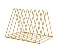 STOBAZA Présentoir de Bureau Doré 9 Compartiments Triangulaires en Métal, Étagère à Disques Vinyles et Porte-Documents Multifonction pour Rangement de Livres, Dossiers et Magazines,