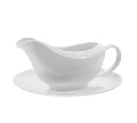 STOBAZA Saucière en céramique avec soucoupe blanche et plateau pour servir des sauces, des vinaigrettes, des bouillons, des sauces au fromage avec poignée et bec verseur pour table de cuisine de Noël