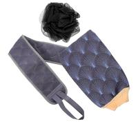 STOBAZA Serviette Exfoliante Double Face Gris, Brosse à Dos Anti- et Boule de Bain Moussante - Ensemble 3 Pièces pour Exfoliation Corporelle et Soin Complet, pour Routine Beauté et