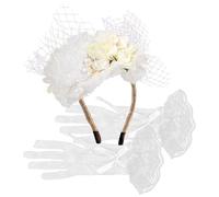 STOBAZA Set Accessoires Mariage Femme Chic Chapeau Fascinateur Dentelle et Mitaines Élégantes pour Cérémonie Costume Mariée Vintage Tenue de Fête Raffinée