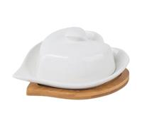STOBAZA Set de Céramique Blanche pour Stockage de Beurre avec Couvercle Hermétique et Plateau Forme de Cœur Plat Multifonction pour Table à Manger et Rangement de Snacks