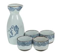 STOBAZA Set de Service Saké Japonais Céramique Ensemble Distributeur Saké avec Pichet et Tasses Délicates pour Servir Vin Décor Élégant pour Amateurs