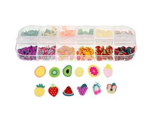 STOBAZA Tranches de Fruits en Pâte Polymère pour Nail Art 3d, Boîte 12 Compartiments, Breloques Décoratives DIY pour Ongles et Coques de Téléphone, Petits Charms Colorés pour Créations