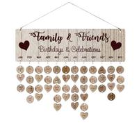 STOBOK Plaque de Conseil d'anniversaire de Famille Bricolage Suspendu Calendrier de Rappel d'anniversaire en Bois avec 50 pendentifs en Forme de Coeur Rond